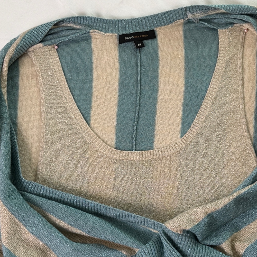 Vintage BCBGMAXAZRIA Metallic Striped Faux-Wrap Knit – Size M - Picture 12 of 14